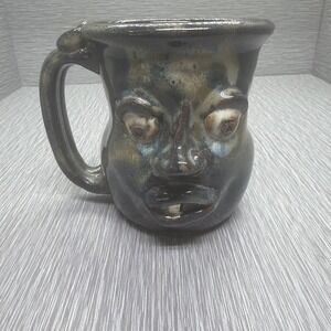 Face Mug Studio Pottery Art Ceramic Sculptural Stoneware Handmade‎ Brown Novelty